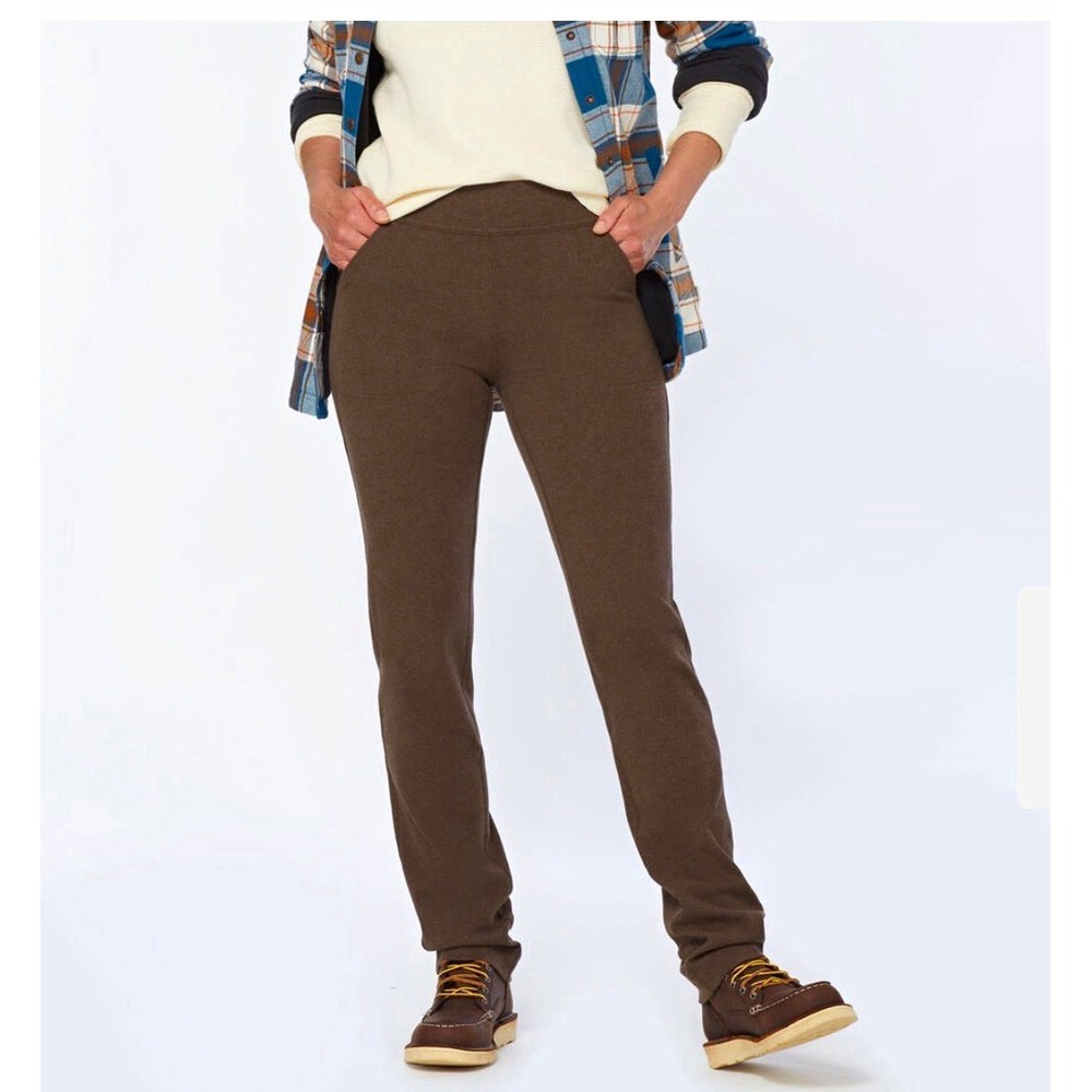 Duluth Trading Co. Women's Brown Pull-On Pants Elastic Waist Slim Skinny